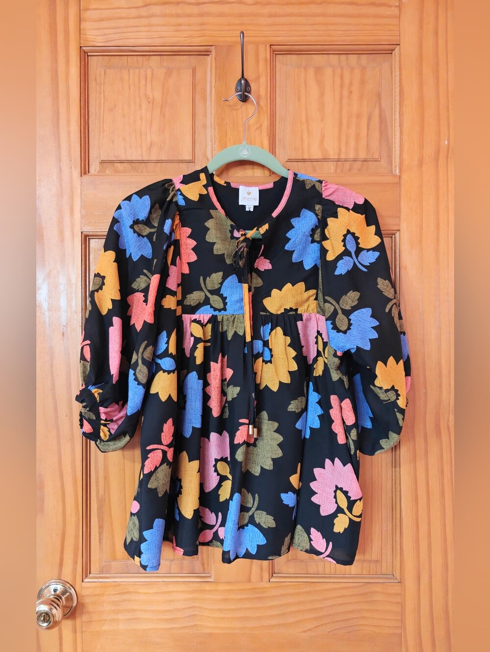 J.Marie 3/4 Puffed Sleeves Babydoll Tunic Top Floral Extra Small XS